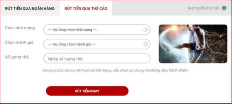 Rút tiền qua thẻ cào tại Red88