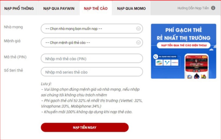 Nạp thẻ cào tại Red88