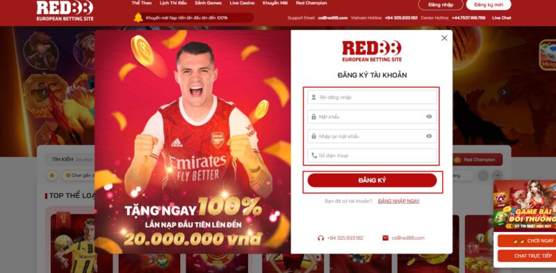 Đăng ký tài khoản tại Red88